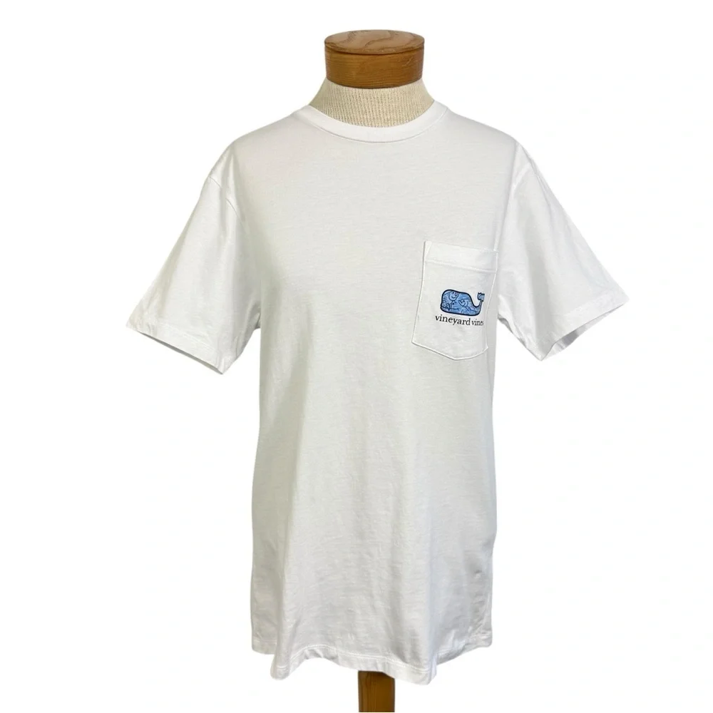 Vineyard Vines Men’s XS Tarpon Fish Sketch Whale Pocket Tee Short Sleeve White